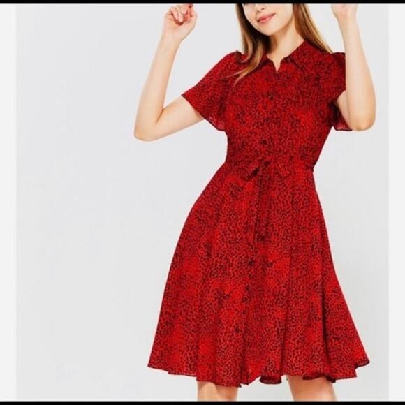 Nanette Lepore Leopard Print Red Button Front Dress 4 - Picture 1 of 6